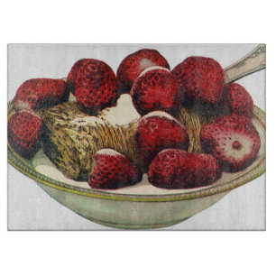 Vintage Food Healthy Breakfast Cereal Strawberries Cutting Board