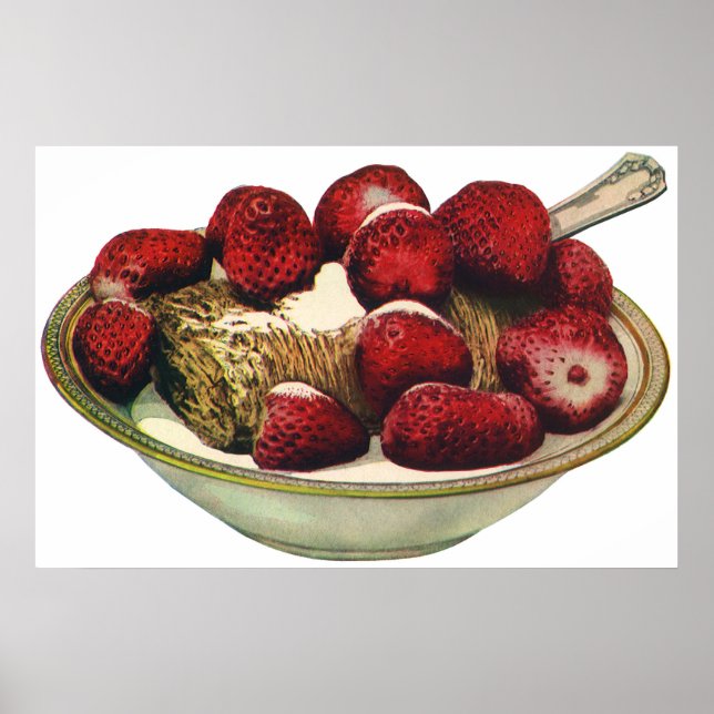 Vintage Food Healthy Breakfast Cereal Strawberries Poster (Front)