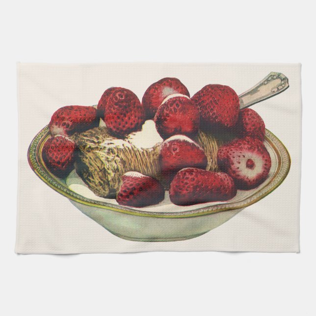 Vintage Food Healthy Breakfast Cereal Strawberries Tea Towel (Horizontal)