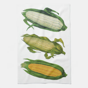 Vintage Food Healthy Vegetables, Fresh Corn on Cob Tea Towel