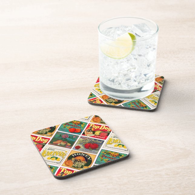 Vintage Food Labels Colourful Pattern Coaster (Right Side)