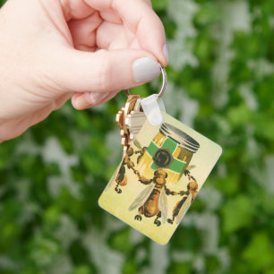 Vintage Food, Organic Honey Bees Dancing Jar Key Ring