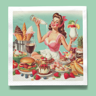 Vintage Food Pin-Up Illustration Napkin