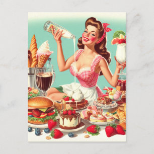 Vintage Food Pin-Up Illustration Postcard