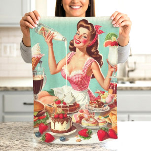 Vintage Food Pin-Up Illustration Tea Towel