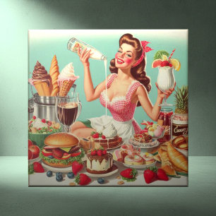 Vintage Food Pin-Up Illustration Tile