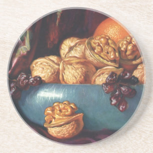 Vintage Food, Walnuts and Fruit in a Blue Bowl Coaster