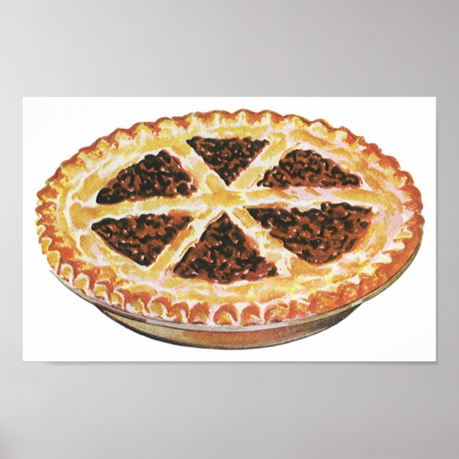 Vintage Foods Dessert, Fresh Baked Pecan Pie Poster (Front)