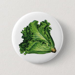 Vintage Foods, Green Leaf Lettuce Vegetables 6 Cm Round Badge