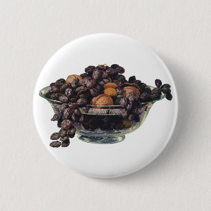 Vintage Foods, Walnuts and Almonds, Fruit and Nuts 6 Cm Round Badge