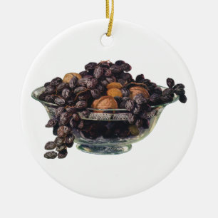 Vintage Foods, Walnuts and Almonds, Fruit and Nuts Ceramic Tree Decoration