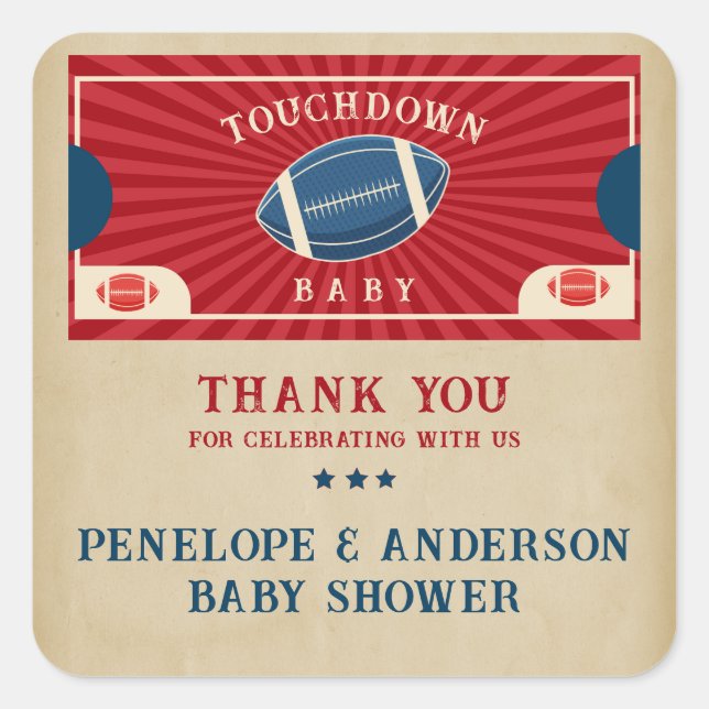 Vintage Football Baby Shower Welcome Sign Square Sticker (Front)
