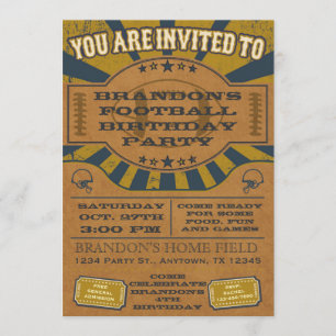Vintage Football Birthday Party Invitation Gold