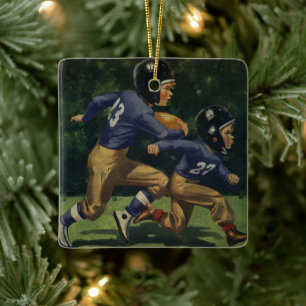 Vintage Football, Children, Boys Playing Sports Ceramic Tree Decoration