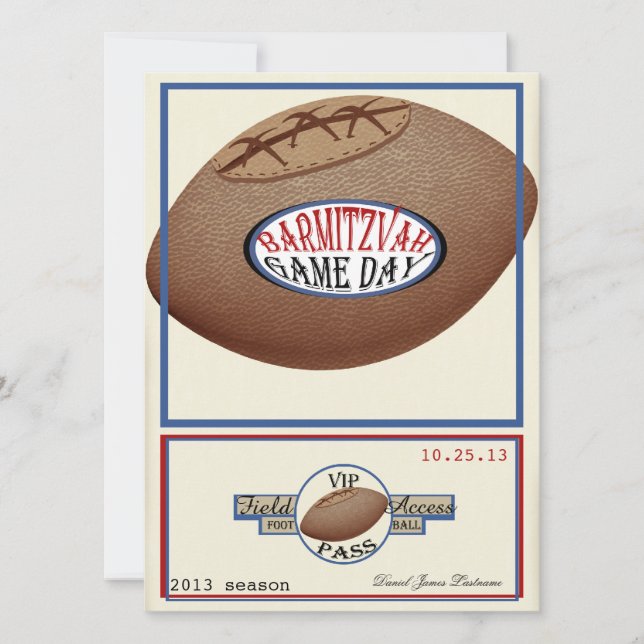 Vintage Football Field Pass Bar Mitzvah Invitation (Front)