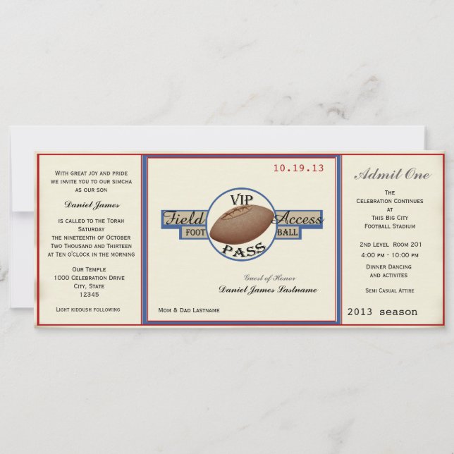 Vintage Football Field Pass Invitation (Front)