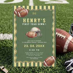 Vintage Football First Year Down Boy 1st Birthday Invitation