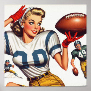 Vintage Football Girl Illustration Poster