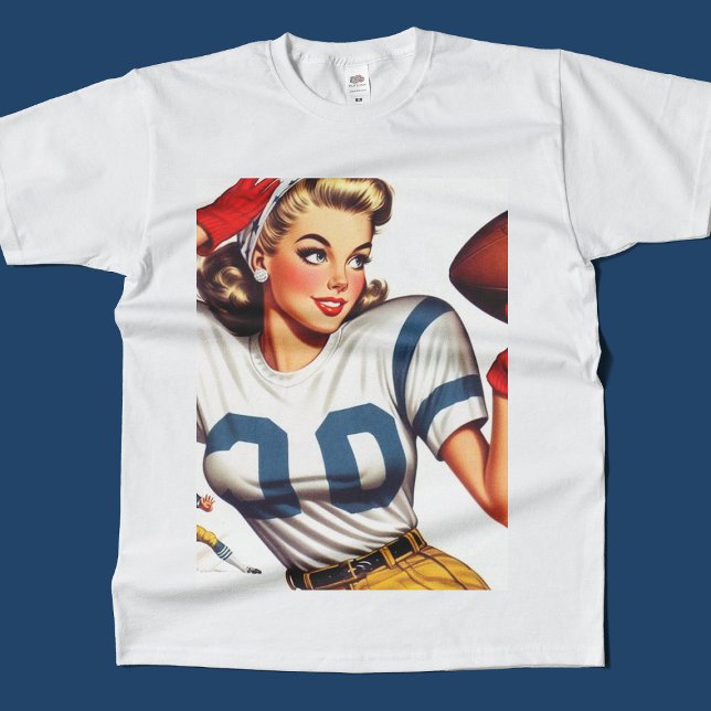 Vintage Football Girl Illustration T-Shirt (Creator Uploaded)