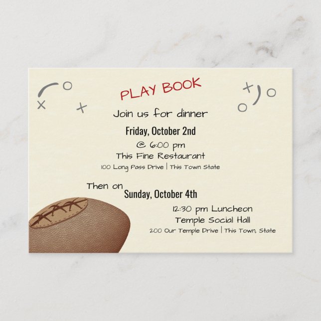 Vintage Football Pass Bar Mitzvah Itinerary Enclosure Card (Front)