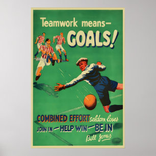 Vintage Football Poster Teamwork Motivation Art