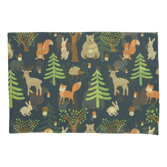 Vintage Forest Animals, Children's Pattern. Pillowcase (Front)
