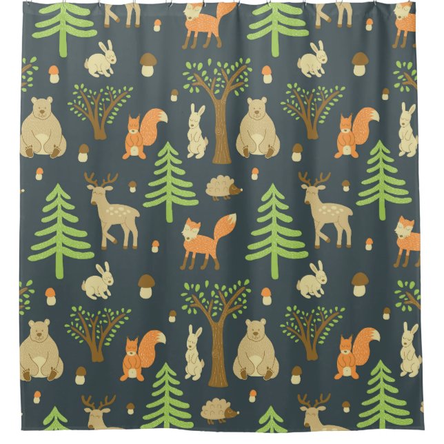 Vintage Forest Animals, Children's Pattern. Shower Curtain (Front)