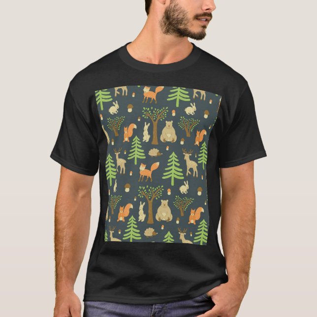 Vintage Forest Animals, Children's Pattern. T-Shirt (Front)
