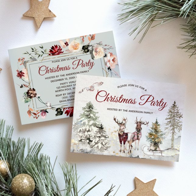 Vintage Forest Deer Rustic Christmas Party Invitation (Creator Uploaded)