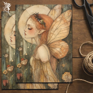 Vintage Forest Fairy with Flower Crown Decoupage Tissue Paper