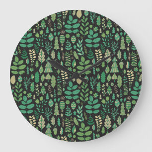 Vintage Forest Floral Seamless Design Large Clock