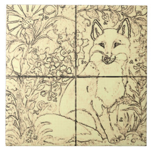 Vintage Forest Fox Tan Beige Brown Bird Grapes Tile