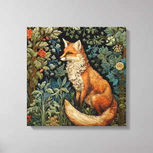 Vintage Forest Fox William Morris Inspired Botany Canvas Print