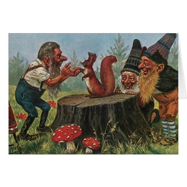 Vintage - Forest Gnomes Meet a Squirrel, (Front Horizontal)