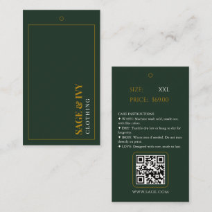 Vintage Forest Green Gold Foil QR Code Hang Tag