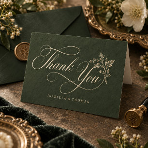 Vintage Forest Green Ornate Floral Wedding Thank You Card