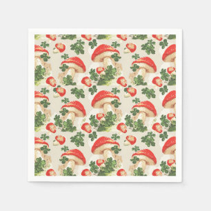 Vintage Forest Mushroom Lucky Clover Pattern Napkin
