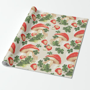 Vintage Forest Mushroom Lucky Clover Pattern Wrapping Paper