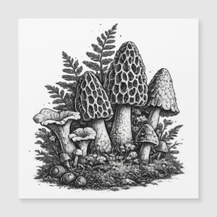Vintage forest mushrooms linocut