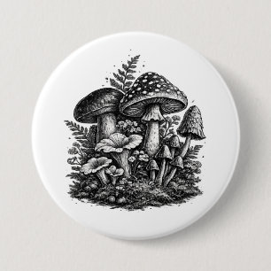 Vintage forest mushrooms linocut 7.5 cm round badge