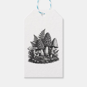 Vintage forest mushrooms linocut gift tags