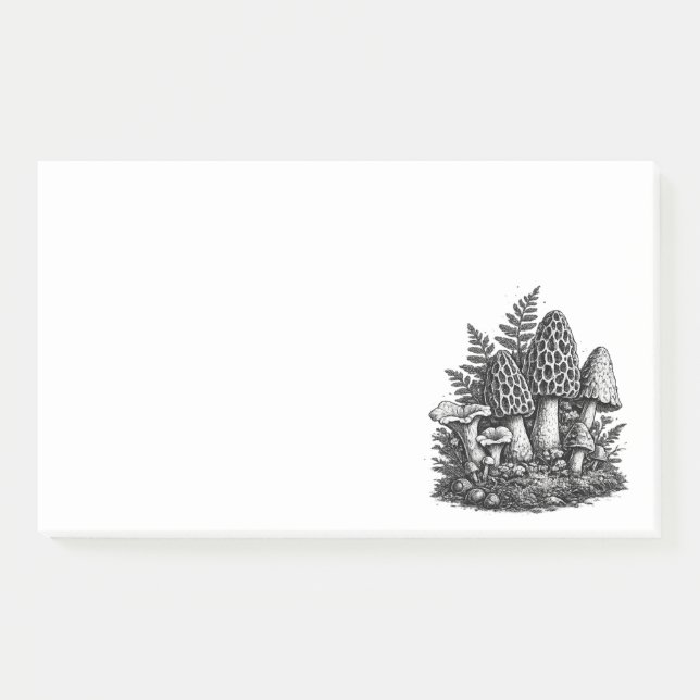 Vintage forest mushrooms linocut post-it notes (Front)