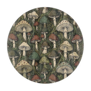 Vintage Forest Mushrooms Moody Cottagecore Cutting Board