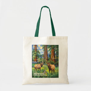 Vintage Forest Redwood Wildlife Elk Van Gogh Style Tote Bag