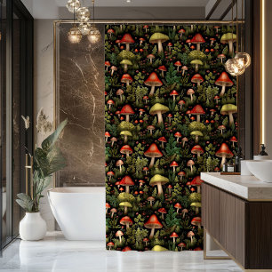Vintage Forest Shower Curtain Cosy Fungi Design