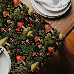 Vintage Forest Table Runner Earthy Mushroom Art