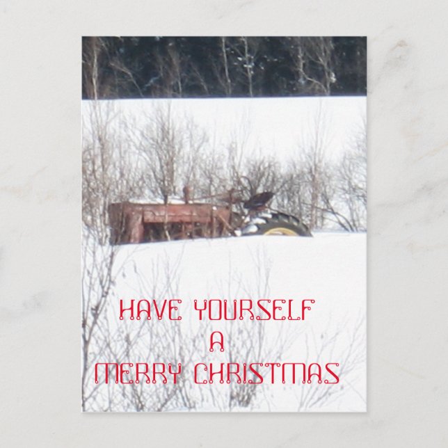 Vintage Forgotten Tractor Christmas Card (Front)