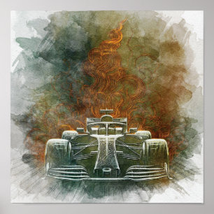 Vintage formulavClassic Race Car in Motion Poster