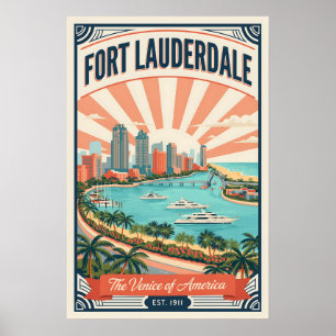 Vintage Fort Lauderdale Florida Retro Travel Poster