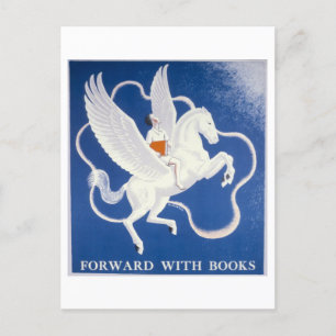 Vintage "Forward With Books" Library Poster Postcard